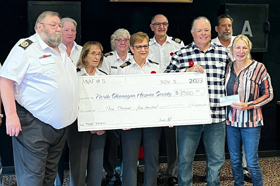 ANAF members with the North Okanagan Hospice Society, recipients of $3,500. (Bowen Assman- Morning Star Photo) 