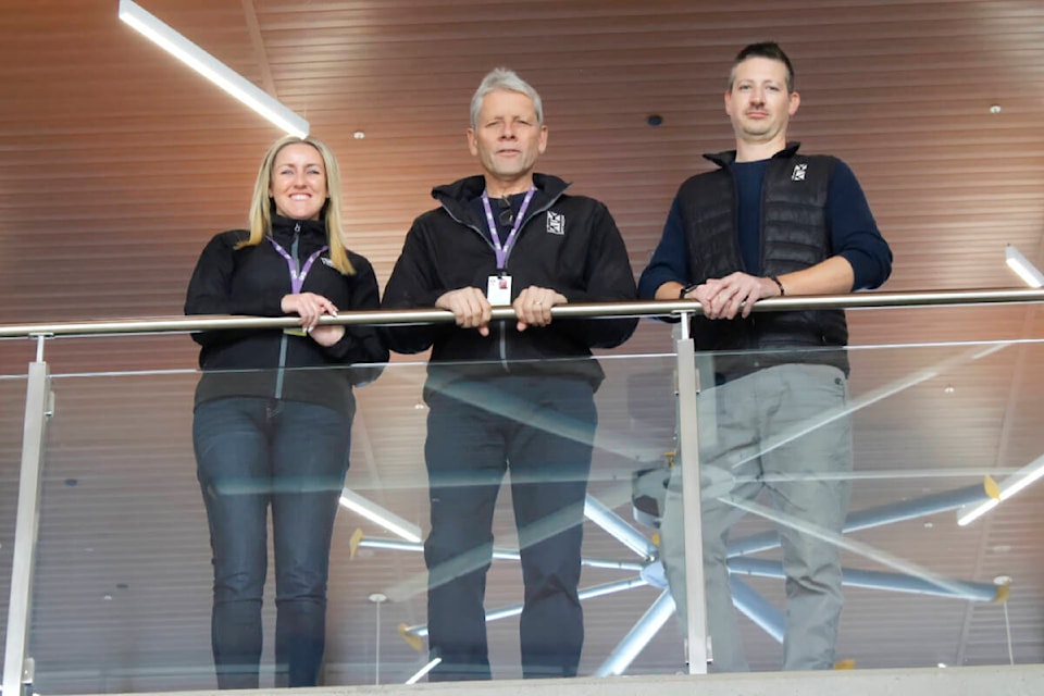 Pitt Meadows Regional Airport’s director of administration and operations Ashley Hilland (left), general manager Guy Miller (centre), and operations manager Stephen Van Dolder (right) will be working on many large airport improvement projects in 2024. (Brandon Tucker/The News) 