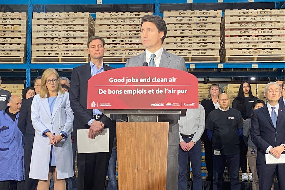 Prime Minister Justin Trudeau  was in Maple Ridge at the E-One Moli Energy plant for a funding announcement in November of 2023. (The News files)