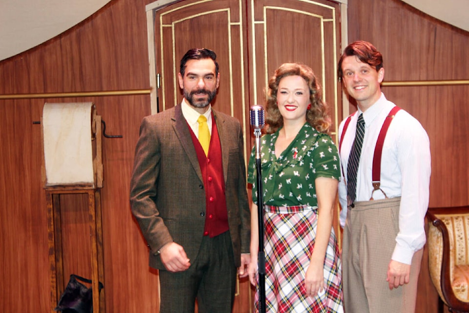 It’s A Wonderful Life marks the return of actors familiar to Chemainus Theatre audiences. From left: Abraham Asto, Kate Dion-Richard and Kaden Forsberg. (Photo by Don Bodger) 