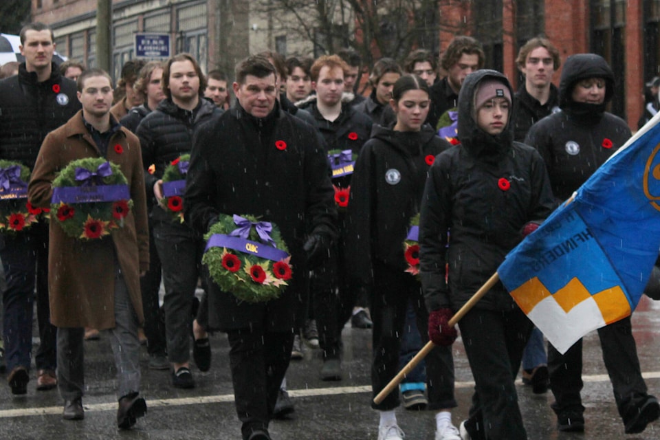 Fernie veterans and residents gathered at the cenotaph outside the Court House on Remembrance Day to lay wreaths in memory of those who lost their lives to war (Photos by Gillian Francis) 