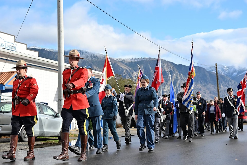 A Remembrance Day ceremony at the Keremeos Memorial Park on Nov. 11, 2023. (Brennan Phillips/Western News) 