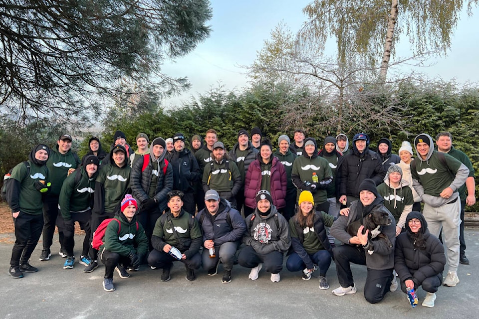 The annual Movember Walk fundraiser in Maple Ridge in support of men’s mental health included more than 35 participants in 2022. (Grace Gosselin/Special to The News) 