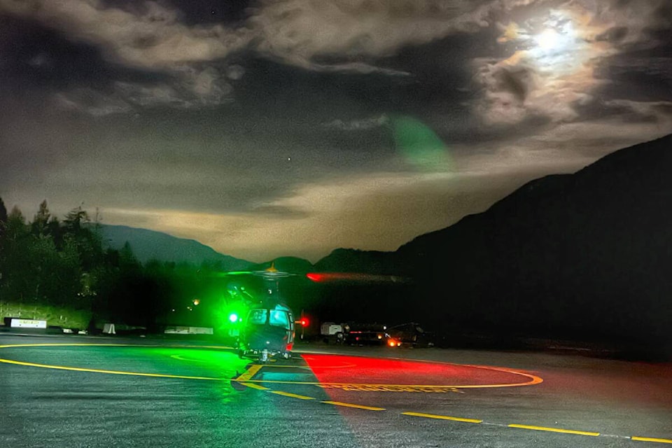 North Shore Rescue members used a helicopter and night vision goggles to help hoist a lost hiker off of a steep incline near Squamish on Sunday, Nov. 19, 2023. (North Shore Rescue) 