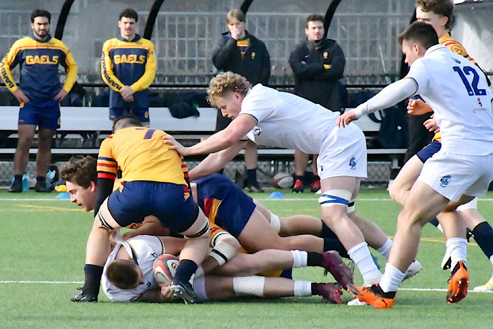  In a come-from-behind victory, No. 5 Spartans defeated the No. 7 Queen’s Gaels 27-24 in the fifth-place match at the Canadian University Men’s Rugby Championship Sunday afternoon, No.20 at Willoughby stadium. (Dan Ferguson/Langley Advance Times) 