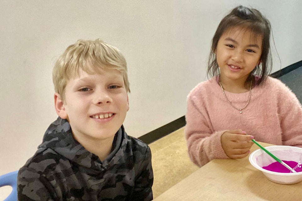 Students at Fairview Elementary make rangoli for Diwali. (Special to The News) 