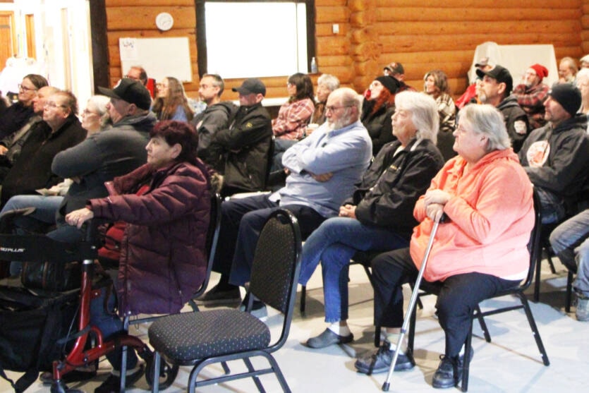 Members of the 70 Mile House community attend a public meeting on Wednesday, Nov. 15 to learn about the 70 Mile Volunteer Fire Department’s new pay-for-service funding model. (Patrick Davies photo - 100 Mile Free Press) 