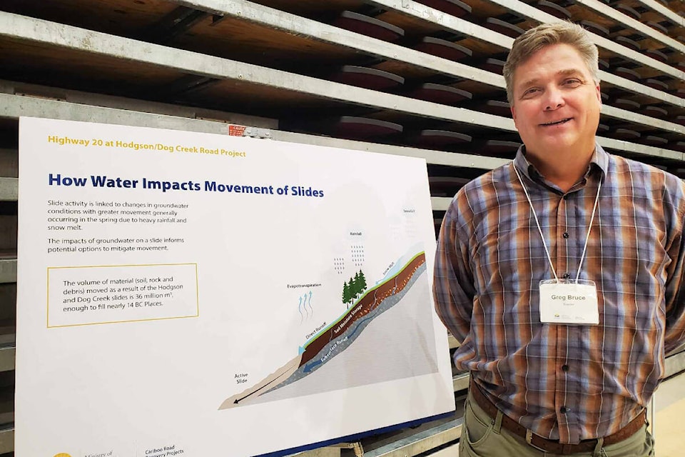 Greg Bruce a director with the Ministry of Transportation and Infrastructure is on hand to answer questions about the Hodgson/Dog Creek Road project Wednesday, Nov. 15 at a public information session in Williams Lake. (Monica Lamb-Yorski photo - Williams Lake Tribune) 