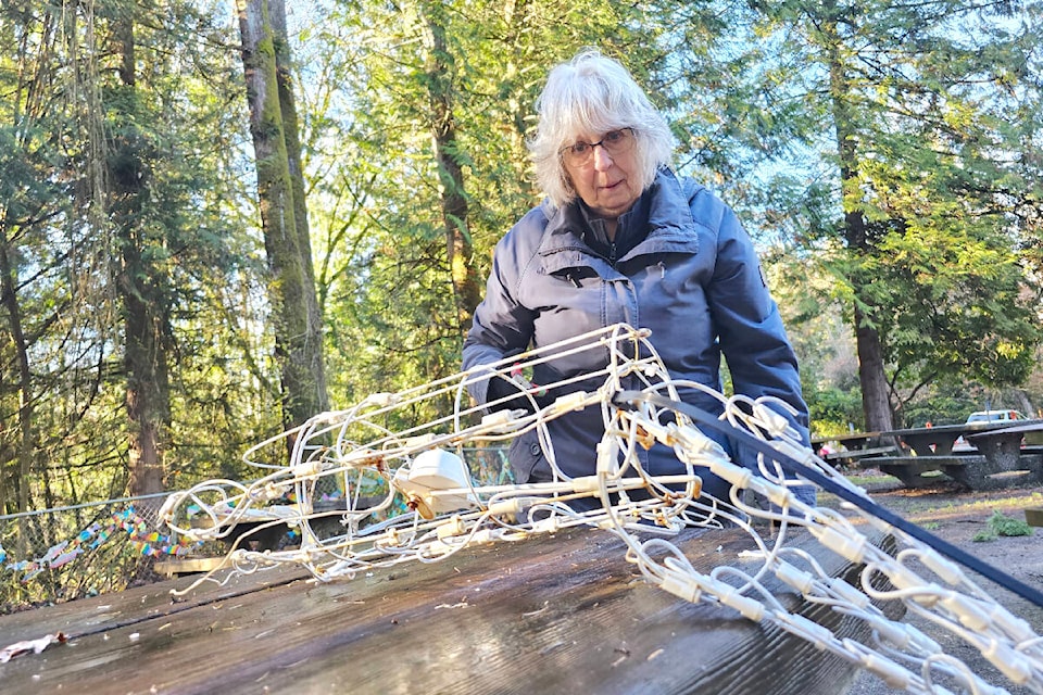 About a dozen volunteers were untangling and restringing Christmas lights on Saturday, Nov. 25, to help prepare this year’s Christmas in Williams Park. (Dan Ferguson/91ԭ Advance Times) 