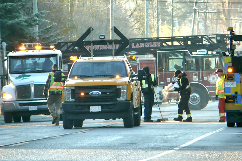  91ԭ RCMP closed 264th Street between 24th and 29th Avenues due to a multi-vehicle crash Tuesday morning (Nov. 28) in Aldergrove. (Dan Ferguson/91ԭ Advance Times)  