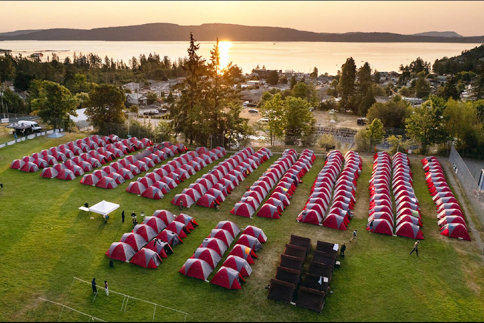 Aerial view of the tents set up for riders at the Crofton Ball Fields. (Photo by Dave Silver) 