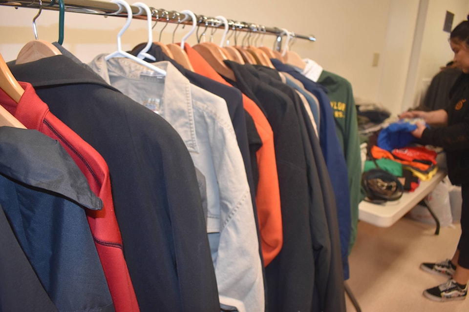 A free store held by Sources Foundation at Church of the Holy Trinity in White Rock on Wednesday, Nov. 22 was busy, with a lineup outside before it started. The store, which offers warm clothing, blankets and more for free through the generosity of donations, happens again Thursday (Nov. 23) from 10 a.m. to 3 p.m. (Tricia Weel photo) 