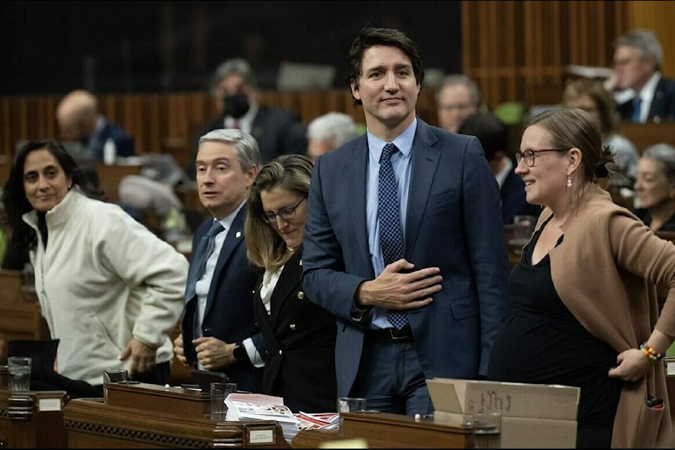 Prime Minister Justin Trudeau rises to vote during an overnight session in the House of Commons, Friday, December 8, 2023 in Ottawa. Trudeau’s birthday is Dec. 25. In which year was he born? THE CANADIAN PRESS/Adrian Wyld 