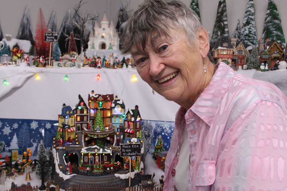 Donna Jones, who died in April, shows off her 2022 Christmas Village display at Cassy’s Coffee House in Youbou which served as its annual home for years. Unfortunately the popular coffee house closed their doors in October. The village has now found a new home inside the Seniors 50+ Activity Centre which is now open for all to visit and enjoy. (Andrea Rondeau/Gazette file) 