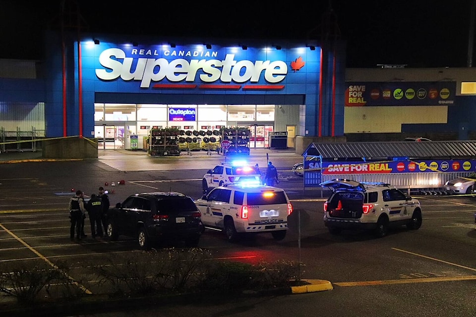 Mission RCMP say a 41-year-old man was seriously injured in a ‘targeted shooting’ in the Mission Superstore parking lot on Wednesday (Dec. 6). /Shane MacKichan Photo 
