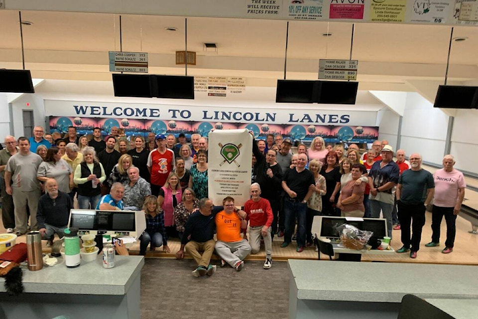 Over 80 participants showed up to Lincoln Lanes in support of the 3rd annual Vernon and Area Senior Slopitch League fundraiser. (Contributed) 