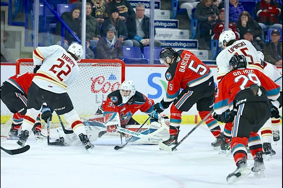  Kelowna Rockets defeated the Vancouver Giants 4-0 on Friday night, Dec. 1, at Langley Events Centre. With the loss, the Giants’ regular season record falls to 9-15-2-0, 10th in the 11-team western conference, 20th overall in the 22-team WHL. (Rob Wilton/Special to Langley Advance Times) 