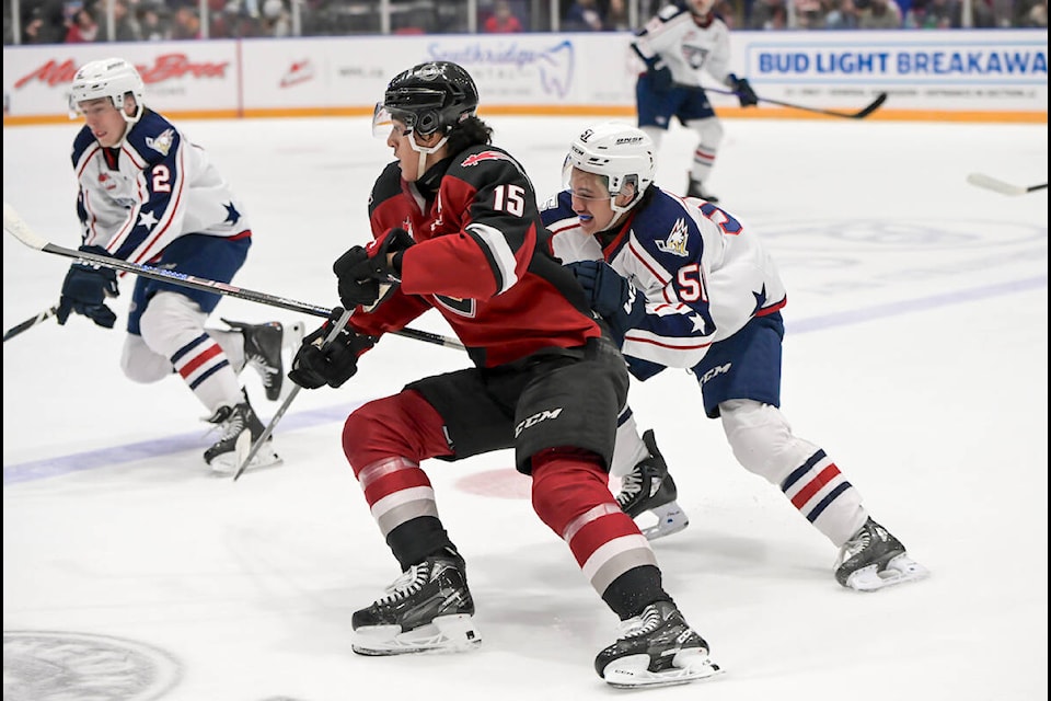  Vancouver Giants exploded for six goals on Saturday night, Dec. 2, in a 6-3 win over the Tri-City Americans, getting a hat-trick from Ty Halaburda and 39 saves from Matthew Hutchison.(John Keller/Special to Langley Advance Times) 