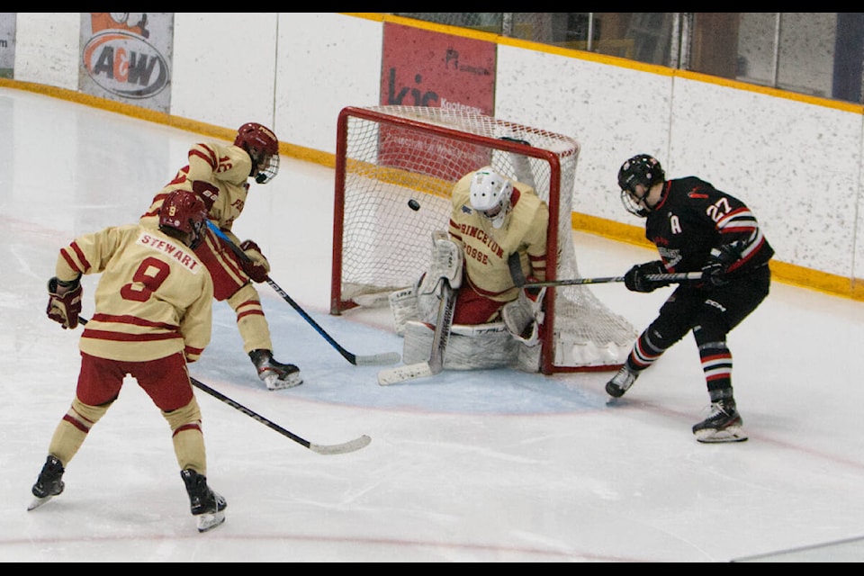 Kade Leskosky scores one of his two goals of the night. Paul Rodgers photo. 