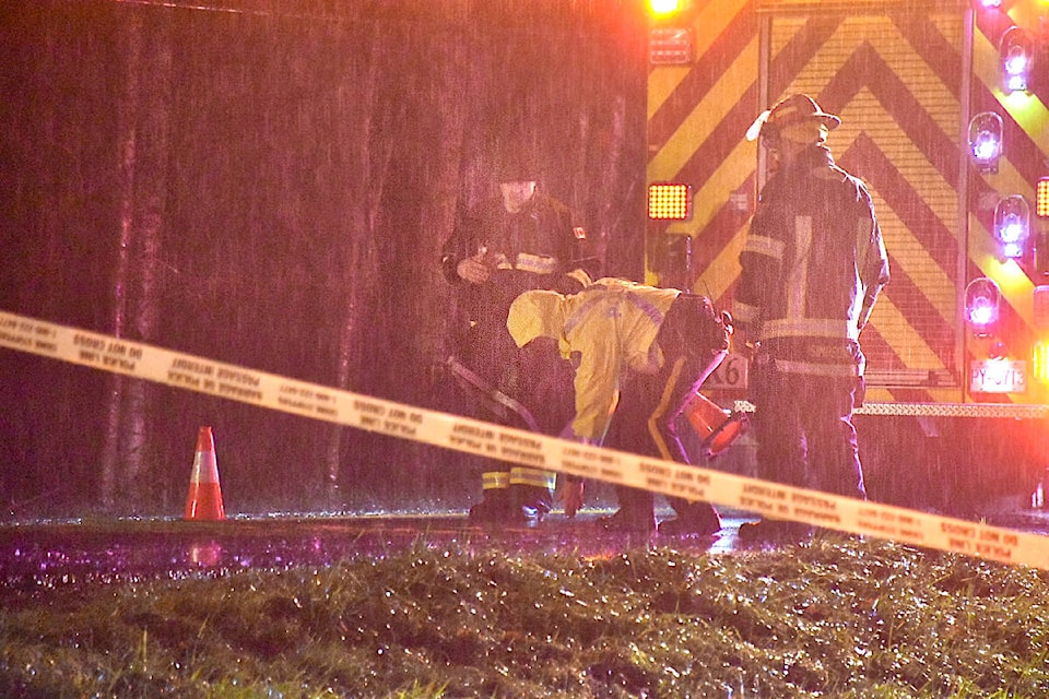 One person is dead after a multi-vehicle crash Tuesday night, Dec. 5, on 264th Street in Aldergrove. (Curtis Kreklau/Special to Langley Advance Times) 
