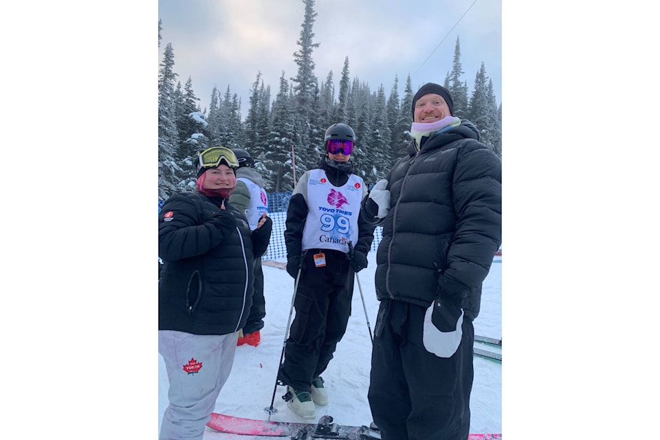 Yukon skier Jacob Robertson (centre) flanked by his coaches Lyndsey Boorse from Yukon Freestyle Ski Association (left) and former coach Graham Polock. (Courtesy/Stephanie Robertson) 