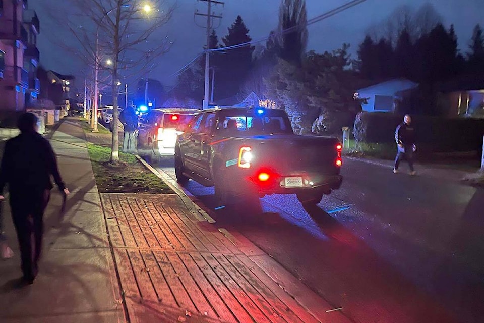 A large police presence is at Robertson Avenue and Ware Street in Abbotsford on Thursday evening (Nov. 30). (Facebook photo) 