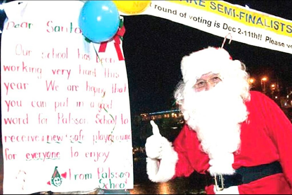 “The Palsson Elementary playground drive was looking for help in high places with Santa in town for last weekend’s Lake Cowichan Light-up.” (Lake Cowichan Gazette/Dec. 4, 2013) 