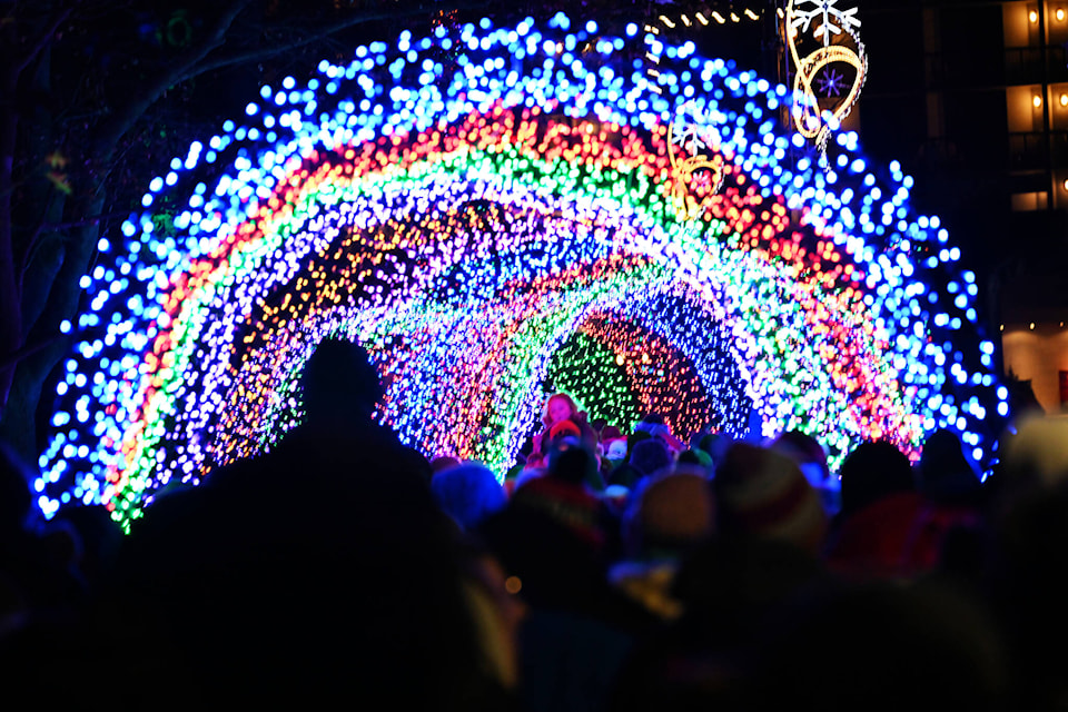 A rainbow tunnel was a highlight of the Magic on Main Street in Penticton on Dec. 3. (Brennan Phillips - Western News) 
