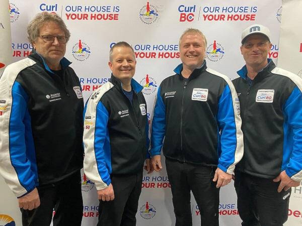 The Wes Craig rink from Duncan is representing B.C. in the men’s draw at the 2023 Everest Canadian Senior Men’s and Women’s Curling Championships at the Vernon Curling Club. The team has clinched a spot into the eight-team championship pool. (Contributed) 