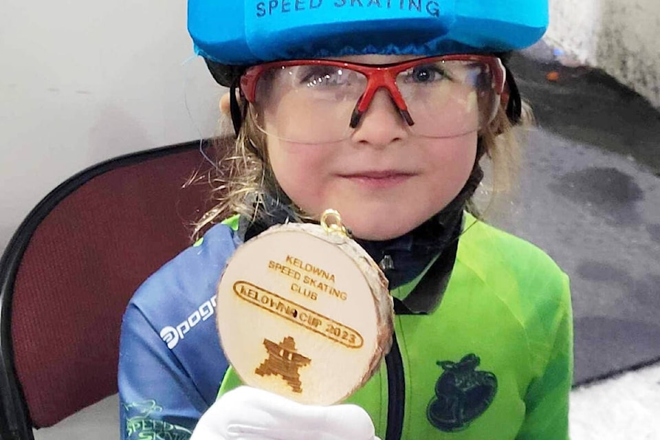 Williams Lake Bullet Speed Skater Matanna Labouty-Jalbert brought home some top places from her first ever races on Dec. 2 in Kelowna. (Nancy Jalbert photo) 