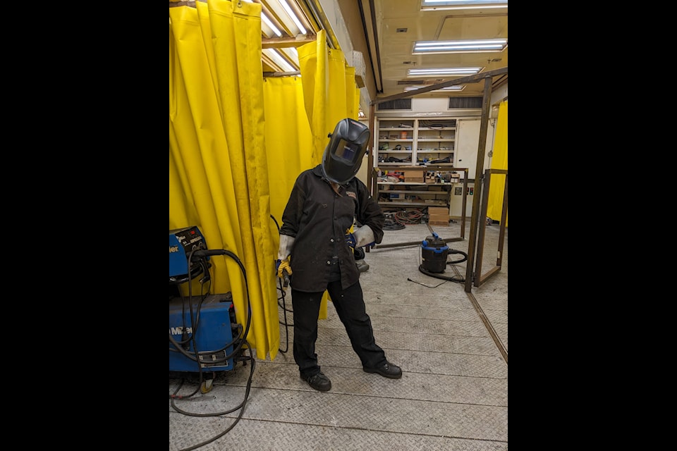 Korri Sinclair-Natowcappo shows off the typical welding student look. (Pattie Desjardins) 