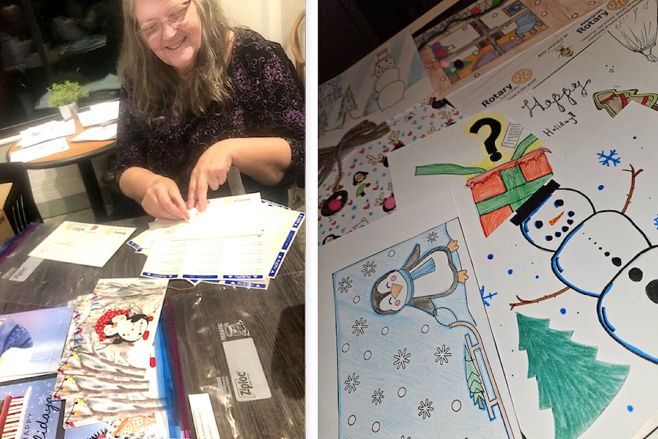91ԭ Volunteer Bureau director and cards for seniors coordinator Lynda Fourchalk was preparing to distribute more than 3,000 Christmas cards to local seniors, created by students. (Special to 91ԭ Advance Times) 