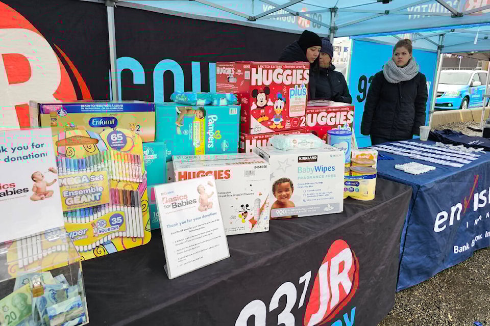 Volunteers were piling up contributions at the 93.7 JR Country Basics for Babies Fill The Truck campaign at the 91ԭ Events Centre on Sunday, Dec 10. $15,000 in cash was raised, and a second truck had to be called in after a van filled up. (Dan Ferguson/91ԭ Advance Times) 