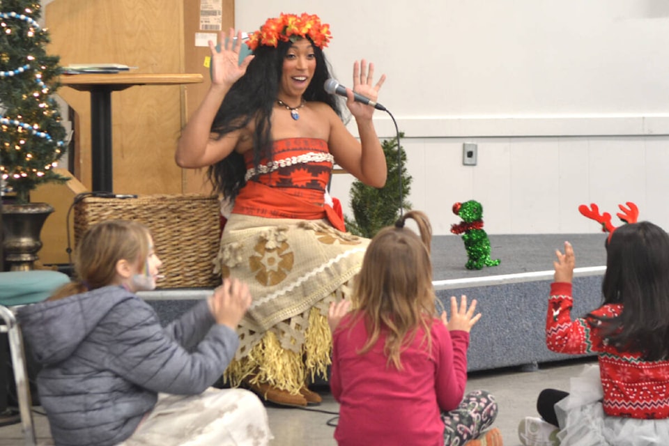 Disney island princess Moana sang and danced with kids at the Aldergrove Elks’ annual children’s Christmas party last year. (Kyler Emerson/Black Press Media)