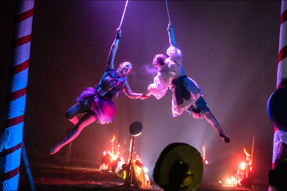 The Sugarplum Fairy (Jayke Mayne) and Marie (Lili Beaudoin) perform an acrobatic number in The Nutcracker at Caravan Farm Theatre. (Emily Cooper photo) 