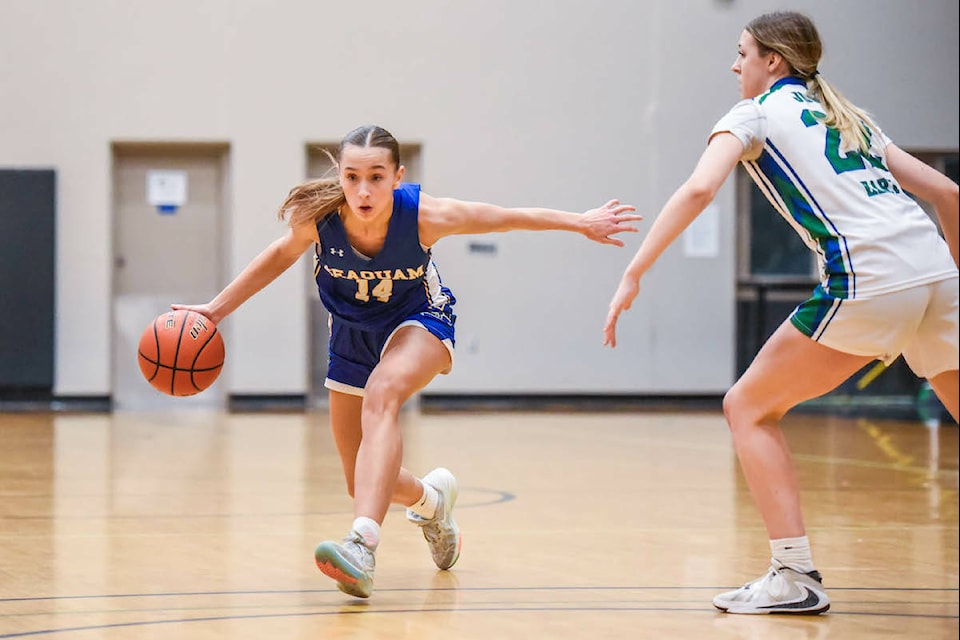 After downing 91ԭ’s Brookswood Bobcats in the semifinal, Delta’s Seaquam Seahawks were 74-68 winners over Port Coquitlam’s Riverside Rapids in the Super 16 finale of the 2023 Tsumura Basketball Invitational Girls Tournament at 91ԭ Events Centre. (Ryan Molag, 91ԭ Events Centre/Special to 91ԭ Advance Times) 