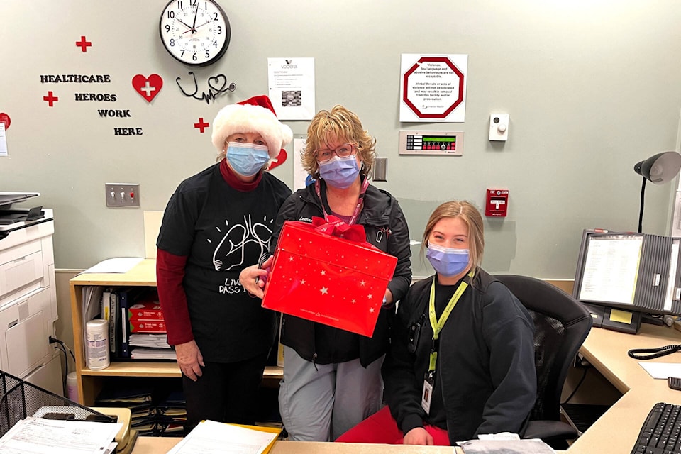 A third box of popcorn made its way to Vernon Jubilee Hospital’s emergency department Friday, Dec. 8, 2023. (BC Transplant photo) 
