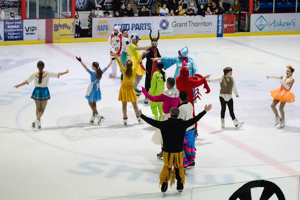 Salmon Arm Skating Club members and some of club dads share the ice during the finale to the 62nd Annual Winter Carnival at Shaw Centre on Friday, Dec. 15, 2023. (Kayleigh Seibel Photography) 