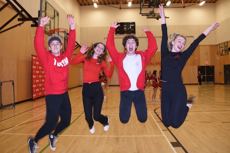Jace Fedirchuk, left, Jaymi Hocking, Robby Koszegi and Lia Organ all have the Totem Spirit this year. Which one will be crowned the ultimate Totem Spirit candidate? You’ll find out in January 2024 during Totem 68. It’s kind of a big deal. (SUSAN QUINN/ Alberni Valley News) 