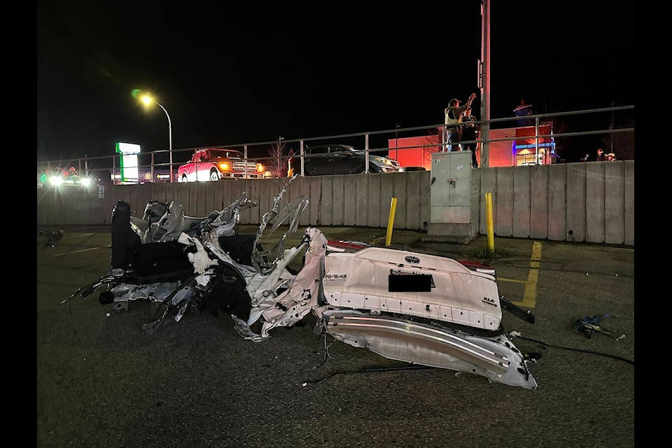 Eight vehicles were involved in a crash that took place at Highway 97 and Berry Road in Lake Country on Dec. 21 around 5:30 p.m. (Jordy Cunningham/Black Press Media) 