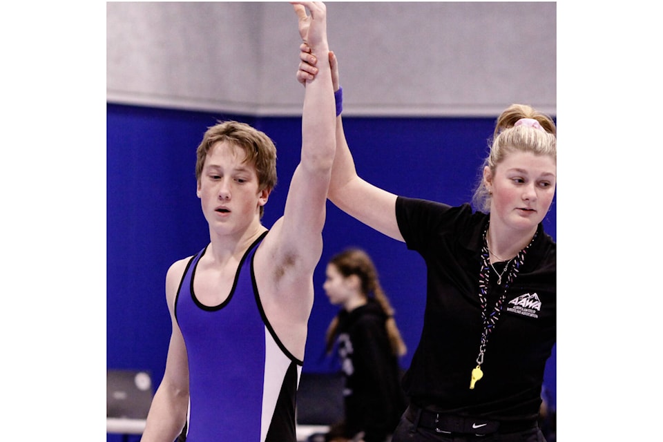 Highland wrestler Ryan Nasadyk went undefeated at the Discovery Cup wrestling tournament in Vancouver on Dec. 16 to win the senior male 63kg weight class. Photo courtesy School District 71 