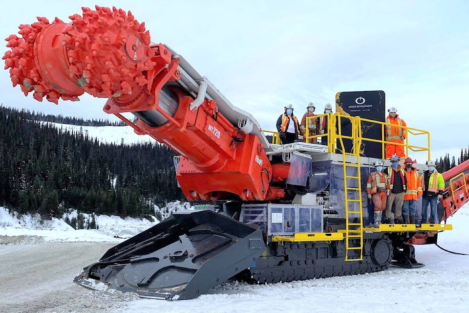 Osisko workers stand on one of the pieces of equipment used to develop the Cariboo Gold Project, which now has the full, but conditional, approval of the B.C. government. (Photo submitted) 