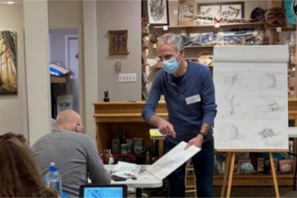 Students learn about pen and ink watercolour washes with artist Jim Sears in 2022. (THE GROVE SCREENSHOT) 