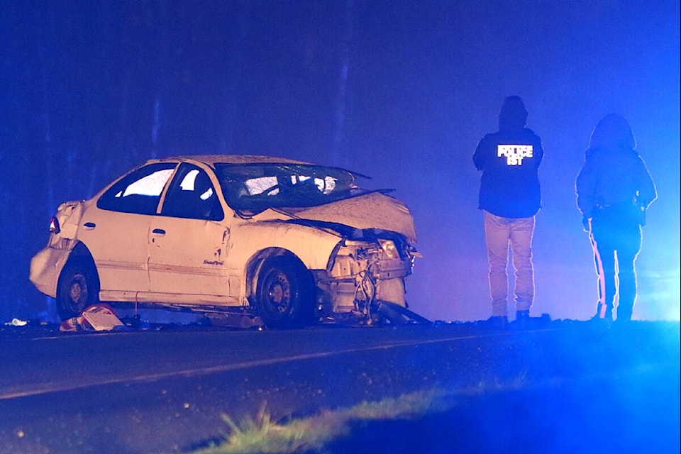 One person was killed in a major collision that involved two vehicles on the Haney Bypass on Jan. 5. (Shane MacKichan/Special to The News) 