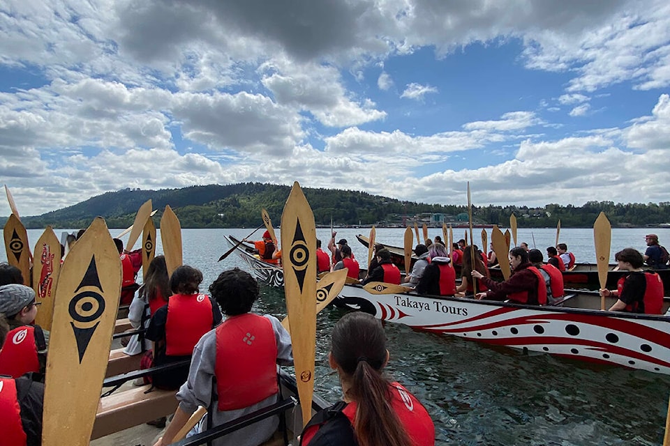 Indigenous students in Surrey School’s Windspeaker program enjoy a traditional canoe day in May 2023. The program allows the children and teachers to learn from the Indigenous nations whose lands they’re on about the history and culture. (Justin Boehringer file photo) 