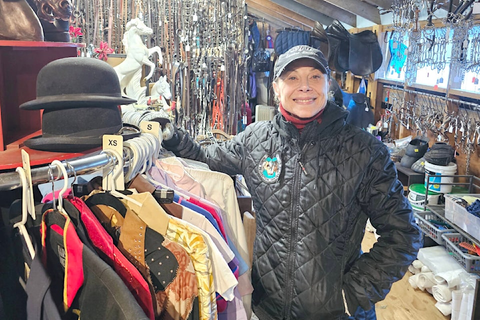 Sylvia Stark, the society director at large who runs the Horse Rescue Society of B.C. Thrift Barn Loft, said its new home above a stable operated by the society, was a ‘perfect’ site. (Dan Ferguson/91ԭ Advance Times) 