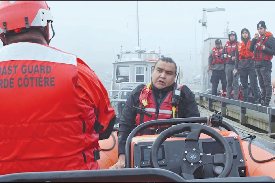 Members of the Indigenous Coastal Nations Coast Guard Auxiliary (CNCGA) are featured in Ocean Warriors: Mission Ready, a new series which will premiere on APTN Jan. 14, 2024. Robert Russ, from left, Mike Moore, Robert Johnson, Steven Alfred, Brandon Brotchie, and Frederick Thomas. (Steve Sxwithul’txw photo) 