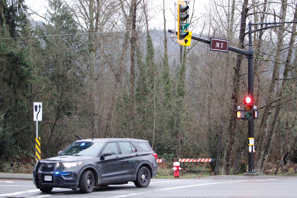 A police incident has shut down access to a major road in east Maple Ridge on the morning of Jan. 5. (Brandon Tucker/The News) 