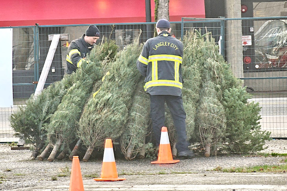 91ԭ City paid-on-call firefighters were collecting Christmas trees for chipping Saturday and Sunday at 20297 Fraser Hwy. to raise funds for charity. (Dan Ferguson/91ԭ Advance Times) 