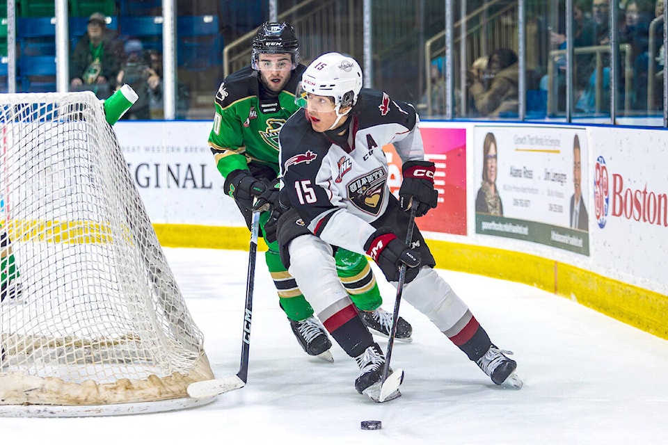 Jaden Lipinski had one goal and two assists as the Vancouver Giants extended their winning streak to three games, at the expense of the Prince Albert Raiders, winning 6-5 in a shootout on Tuesday, Jan. 9 in Prince Albert. (Mark Peterson/Prince Albert Raiders/Special to 91ԭ Advance Times) 